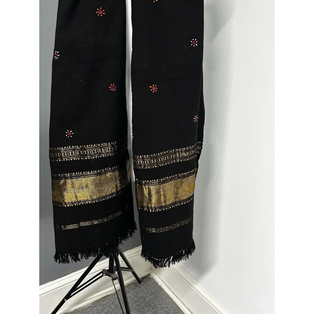 Unbranded‎ Wool Blend Embroidered Metallic Fringed Scarf 82 X 38.5 Gypsy Boho